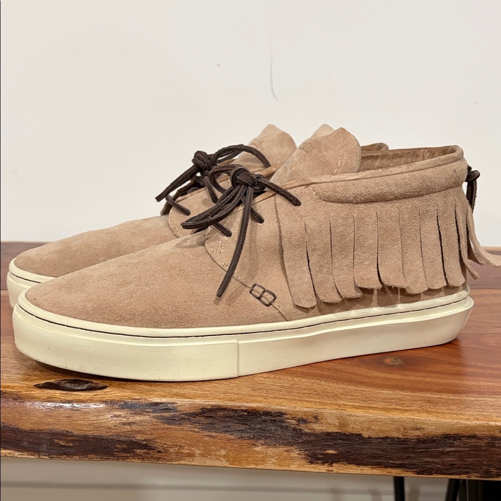 Men's Beige Suede Fringe Sneakers